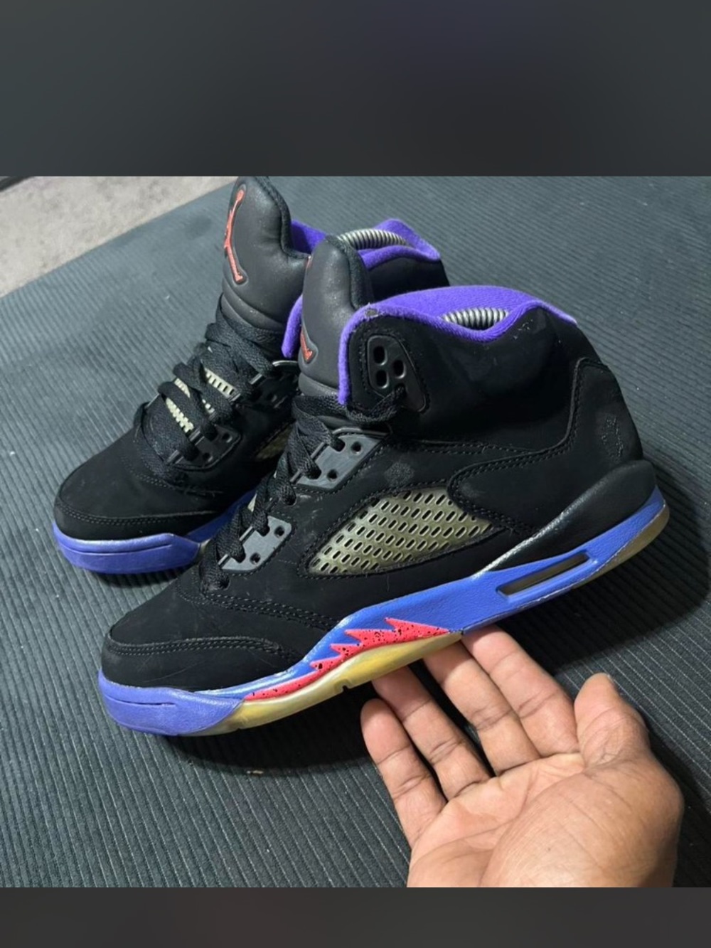 Jordan Black and Purple Retro-Style Basketball Sneakers with Blue Midsole